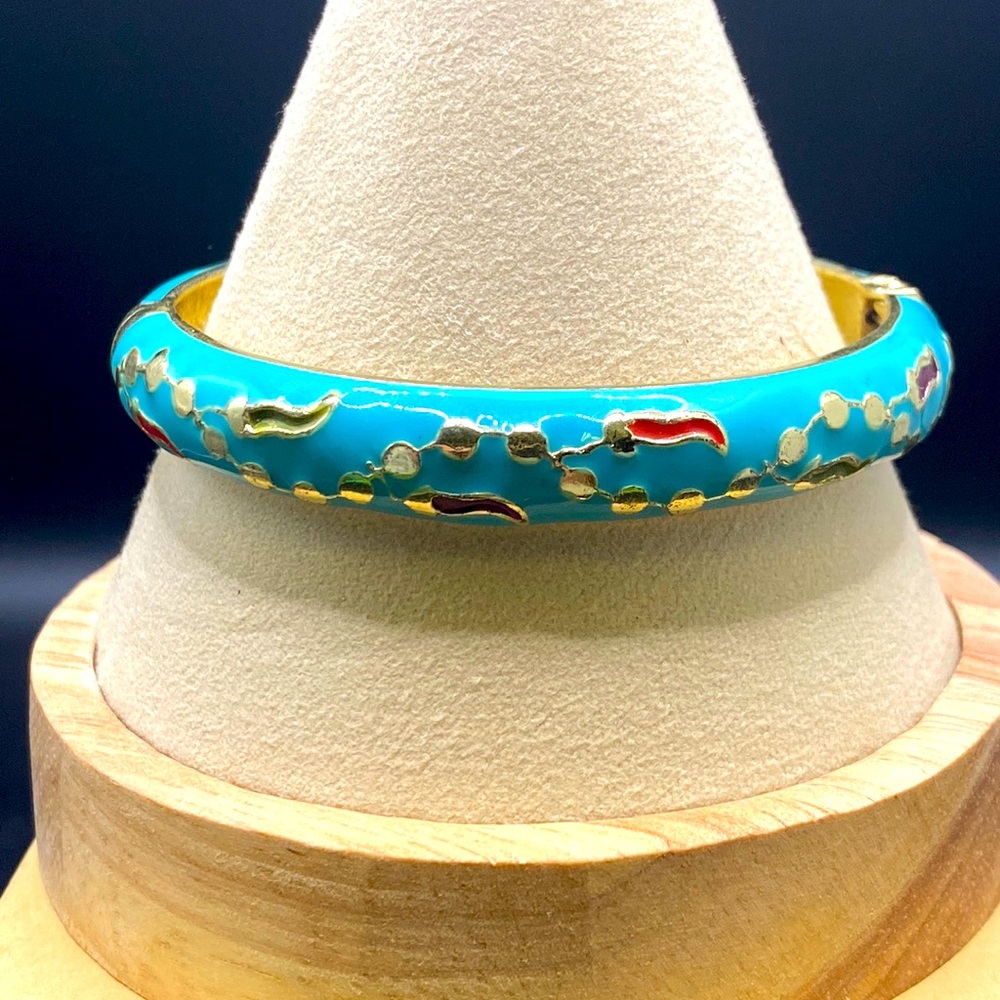 Vintage Jiu Long Xing Enamel Hinged Bracelet